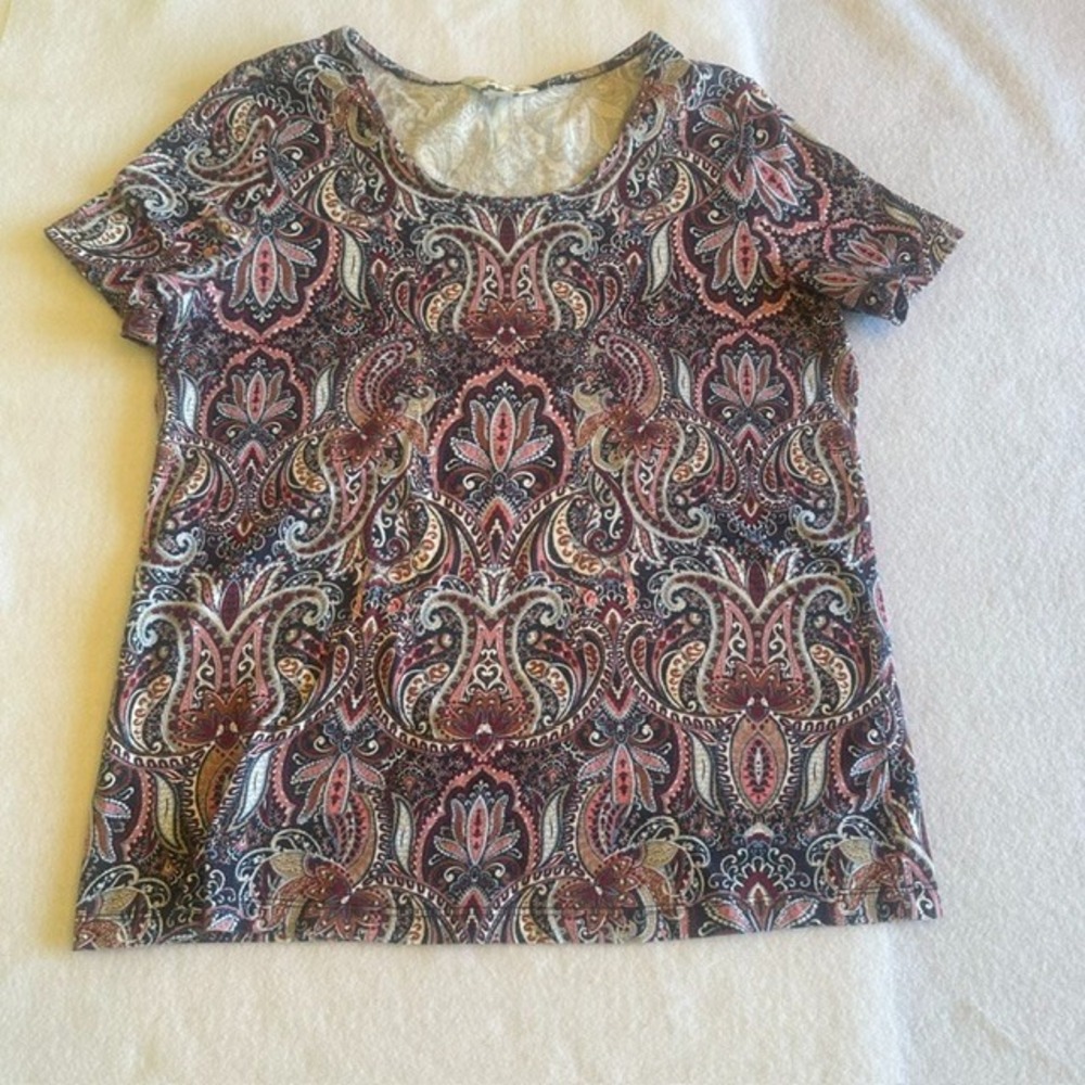 Christopher Banks Top Womens Medium Paisley Short Sleeve Scoop Neck Floral Boho